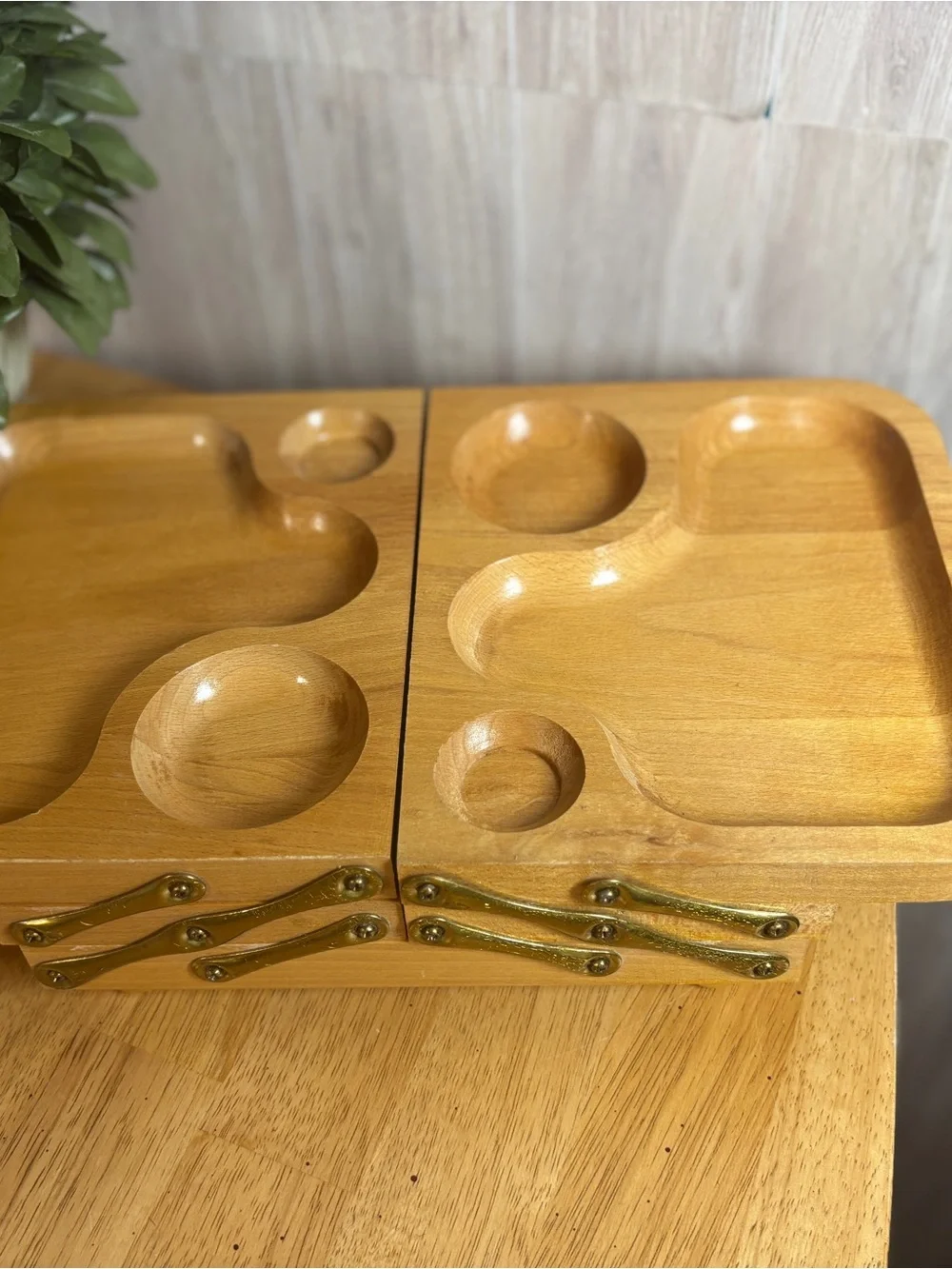 Vintage Expandable Wooden Relish Tray Mid-Century Snack Server Folding Tray